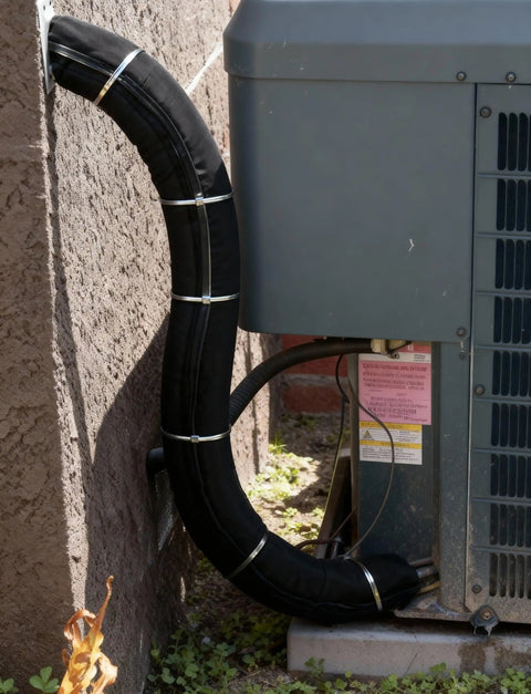 Three Layer AC Line Insulation Cover For Outdoor Pipes 72x10.2 Inches Freeze Proof Canvas With 900D Thick Tube Wrap installed