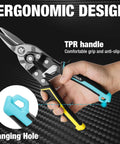 3 Piece Aviation Snips Set With 10 Inch Left Cut Straight Cut And Right Cut Tin Snips, ergonomic TPR handle, hanging hole.
