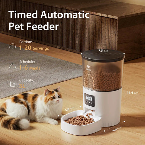 Imipaw Automatic Cat Feeder With Timed Dry Food Dispenser And Desiccant Bag Dual Power Supply Programmable Portion Size Up To 6 Meals Per Day With 20 Portions Daily Perfect For Cats And Small Dogs In White