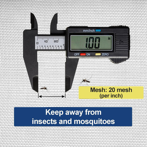 Digital caliper measuring 20 mesh size of Beefy Heavy Duty Stainless Steel Woven Wire Mesh Roll 0.15mm for doors