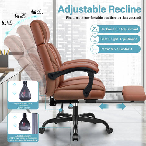 Built For Big And Tall Folks Leather Office Chair With Footrest And Adjustable Headrest, Reclining Back in side view