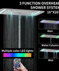 WHSHOWER Brushed Nickel Dual Rain Shower System Bathroom Shower Faucet Set 16x26 inch overhead shower with LED lights.
