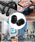 Heavy Duty Waterproof Cable Glands 25 Pack IP68 Entry For 3 To 6.5mm Nylon Plastic Connectors used in various outdoor applications
