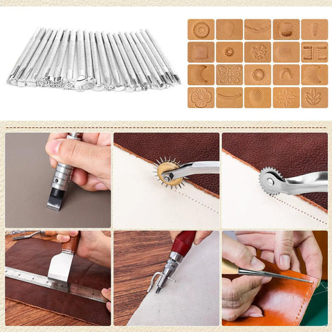 All In One Leather Craft Kit With 155 Piece Tool Set For Beginners Includes Stamping Tools Punches Stitching System