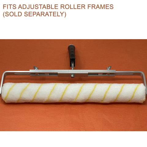 Killer 18 Inch Shedless Paint Roller Cover Haul 48 Pack Lint Free With End Caps Professional Grade Wall Roller Covers fitted to adjustable roller frame for painting.