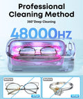 48KHz Ultrasonic Jewelry Cleaner With Dual Modes And Degas Function, glasses in 19oz 304 stainless steel tank, deep 360 degree cleaning