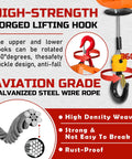 3-in-1 electric hoist winch, 1100 lb capacity, 1500W, orange hoist head, galvanized steel wire rope and hook