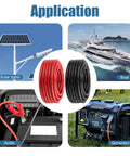 8 AWG Beefy Battery Power Cable 5ft Red And 5ft Black Flexible OFC Copper Welding Cable With Lugs Terminal Connectors And Heat Shrink Tube For Automotive Battery Inverter Boat And Generator, shown for solar lights, boat, audio, generator