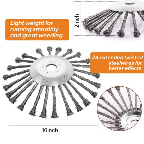 Close-up of 10 Inch Upgrade Steel Weed Eater Trimmer Head With Universal Adapter Kit Rotary Wire Brush Cutter for Stihl Husqvarna