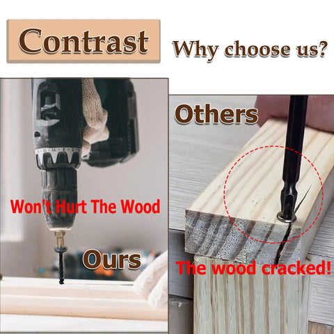 Comparison of a drill using Beefy Heavy Duty Structural Lag Screws For Wood, 25 Pack, Size 14 By 4 Inch, Black Coated Rust Resistant Finish.