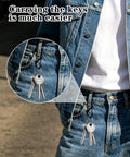 Person attaching keys to jeans with Beefy Anti Theft Zipper Clips For Backpacks Luggage And Purses, Dual Sided Spring Carabiner Hooks