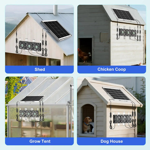 Solar Powered Chicken Coop Fan Kit 25W Outdoor Exhaust And Intake Fans With Waterproof Design For Greenhouses, Sheds, And Outdoor Spaces, Delivers Strong Airflow For Fresh, Cool Ventilation