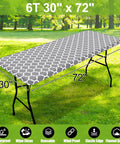 Elastic Flannel Backed Vinyl Table Cover For 6 Foot Tables Waterproof Wipeable Indoor Outdoor Rectangle Picnic Tablecloth Windproof Fit For No Fuss Everyday Use Grey 30x72 Inches.