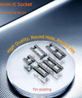 6 In 1 Narrow Body 2.54mm DIP IC Sockets Kit With Round Pin Solderable Headers on reflective surface