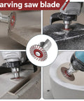 10 Piece Angle Grinder Diamond Saw Blades Set For Top Shelf Cutting On Granite Concrete Tile And Porcelain Includes Heavy Duty Aluminum Flange And Quick Swap Hardware For Zero Sweat Finishing Work; close-up of carving saw blade in use on stone.
