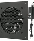 Ultra Quiet 120mm Cabinet Fan System with Power Adapter and 10 Speed Control, front panel, 6.3 by 6.3 inches, black color