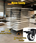Knockout Heavy Duty Steel Paint Drying Rack With Smooth Rolling Caster Wheels For Cabinet Doors Drawer Panels And Wood Trim Sweet Vertical Organizer Setup In Charcoal Black with 360° wheels.