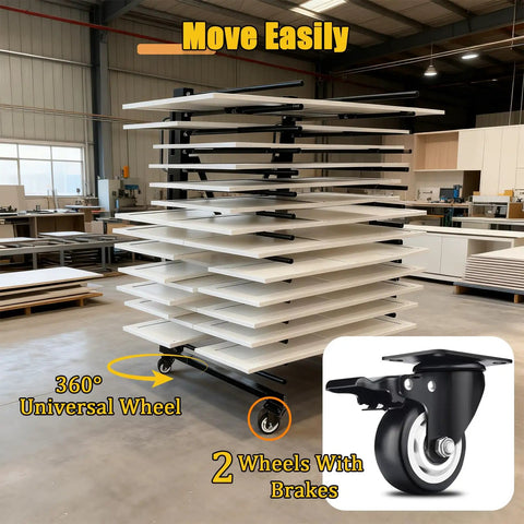 Knockout Heavy Duty Steel Paint Drying Rack With Smooth Rolling Caster Wheels For Cabinet Doors Drawer Panels And Wood Trim Sweet Vertical Organizer Setup In Charcoal Black with 360° wheels.