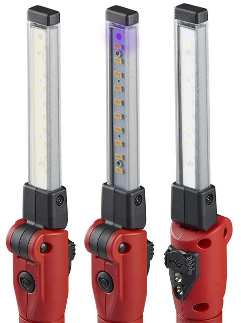 Rechargeable 500 Lumen Compact LED Work Light With Color Rite Technology showing three light settings