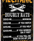 Vintage Badass Mechanic Hourly Rate Metal Wall Sign, Funny Garage Decor For Man Cave Or Shop, Classic Tin Plaque 12X8 Inches