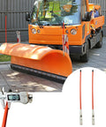 Image of an orange truck with an attached snow plow featuring a 27 Inch Snow Plow Blade Marking Guide Kit With Red Internal Steel Wire Core That Never Breaks, 304L Stainless Steel Mounts, Heavy Duty Guide Rail For Boss Blizzard Western Plows, SUVs, UTVs, ATVs And Pickup Trucks.