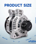 Beefed Up 170 Amp 12V Alternator Upgrade For Buick Enclave 2008 2017 For Chevy Traverse 2009 2017 For GMC Acadia 2007 2017 Saturn Outlook 2007 2010 With Six Groove Pulley Air Cooling CW Rotation OE Style Replacement, showing product size and dimensions.