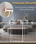 Extra Wide Pet Gate For Stairs And Doorways With Walk Through Design, 37.4 Inches Tall, Pressure Mounted Safety Gate, white metal frame.