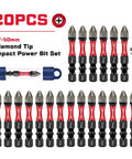 Diamond Coated Impact Screwdriver Bit Set With 20 Pieces Two Inch PH2 Phillips Driver Bits Magnetic S2 Steel Tips And Tubes Package For Pro Grade DIY Projects displayed on a surface.