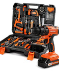 20V Cordless Drill And 120 Piece Home Tool Kit With Plastic Toolbox, DIY Project Essential Set For Office, Garden, And Repairs