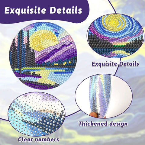 Detailed view of 8 Piece Diamond Art Coaster Kit With Holder Dope Landscape Themed DIY Art Coasters For Drinks Beginners Friendly Craft Supplies For Adults Perfect Birthday Gift And Creative Home Decor, showing patterns and design features.