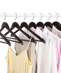 Solid Wood Hangers 20 Pack With Smooth Walnut Finish Non Slip Pant Bar 360 Degree Swivel Hook holding clothes