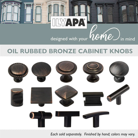 Oil Rubbed Bronze Cabinet Knobs One And One Quarter Inch Round Drawer Handles Pack Of Forty Everyday Durable Kitchen Cabinet Hardware For Cabinets, Dressers And Home Projects Includes Free One Inch And One And Three Quarter Inch Lengths, various styles displayed.