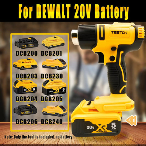 Cordless Heat Gun With Razor Scraper For Dewalt 20V Max Battery Paint Stripping Tool Dual Temp Settings DIY Replacement For DCE530B Battery Not Included with compatible batteries shown.