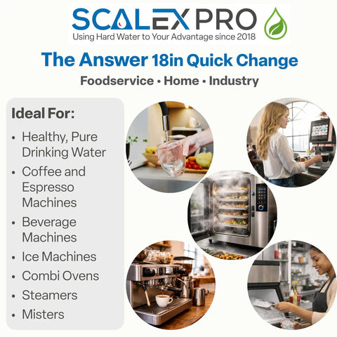 18 Inch Quick Change Water Filter Cartridge Packed With Premium Catalytic Carbon To Kick Hard Water Scale To The Curb While Filtering Chlorine Fast For Commercial Coffee Brewers And Ice Machines That Require A Smooth Daily Grind in a foodservice setting.