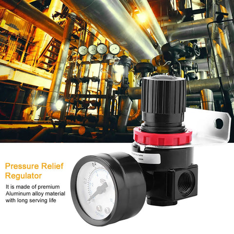 Air Control Regulator Valve With Gauge For Compressed Air Systems, Rock Solid Pressure Regulation, Aluminum Alloy Pneumatic Component
