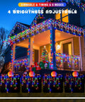 Epic 800 LED Icicle Christmas Lights Outdoor Plug In Multicolor With 160 Drops Waterproof 8 Modes on house porch
