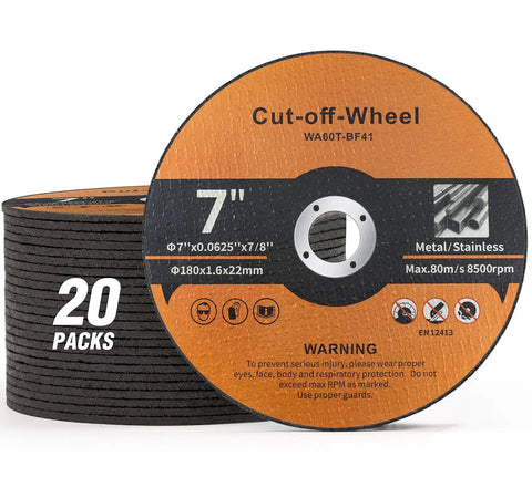20 Pack 7 Inch Cut Off Wheels For Metal And Stainless Steel, Aggressive Cutting Discs For Angle Grinder, 7 X 1/16 X 7/8 Inch, Fast Metal Cutting