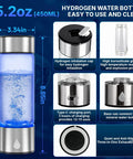 Portable Hydrogen Water Bottle Generator With Rechargeable Battery, On The Go Ionizer Using SPE PEM Technology For Clean Hydration