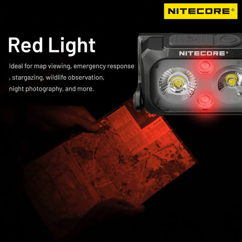 Red light mode on NU25 UL Ultra Light Headlamp With Dual Beam USB C Rechargeable 400 Lumen Output Lightweight Night Hiking Headlight
