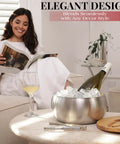 Large Double Wall Stainless Steel Ice Bucket With Lid And Tongs Bpa Free Drink Cooler maintaining wine chilled with ice.