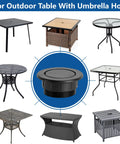 Two Pack 2 Inch Parasol Umbrella Hole Ring Plug And Cap Set For Outdoor Patio Tables with various table designs
