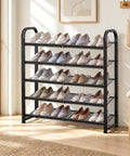 Sick Heavy Duty 5 Tier Metal Shoe Rack With Dense Mesh Shelves Holds All Your Kicks organized with various shoes displayed.