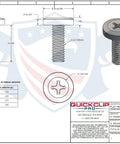 Black Half Inch Chicago Screws With Rubber Washers Kickass Flat Head Through Hole Fasteners For DIY Kydex Leather Holster Knife Sheath Crafting And Belt Clip Projects No Sweat Assembly Top Shelf Gear Up Your EDC Game Today detailed diagram of flat head screw with 8-32 threads and dimensions.