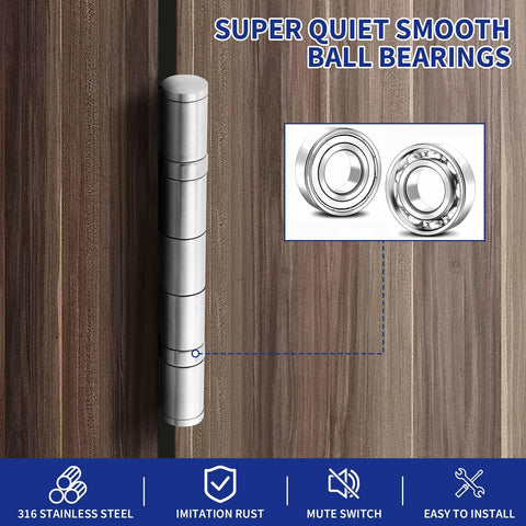 316 Stainless Steel Marine-Grade Door Hinges 4.5x4.5 Inches, Heavy Duty Ball Bearing Exterior Outswing Hinges, rust proof, close-up view