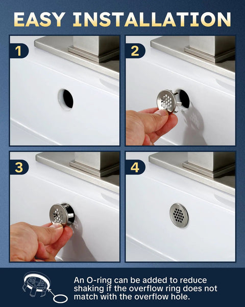 Heavy Duty Solid Brass Sink Overflow Cover Rings Finished In Brushed Nickel Super Rugged Bathroom Drain Shield Anti Wobble Rubber Gasket Real Deal Built Like A Tank