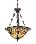 Old School Victorian Inverted Tiffany Style Ceiling Pendant Two Light 18 Inch Glass Shade Multi Colored Antique Bronze Finish