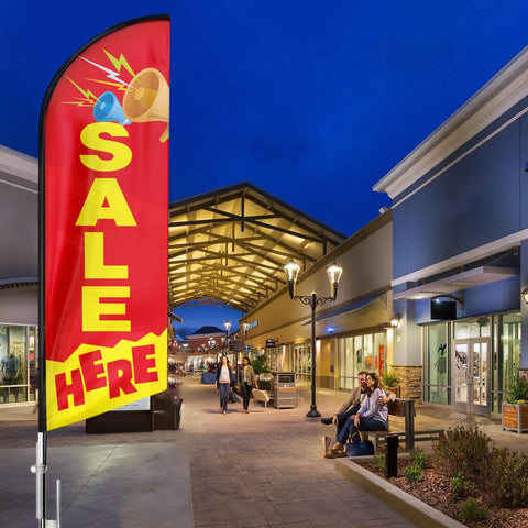 Sale Here Feather Flag Swooper With Flagpole Kit And Ground Stake, 11 Foot Outdoor Advertising Flag at shopping center