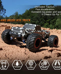 Off Road 1 By 12 Scale Brushless RC Monster Truck 4X4 Beasts on rough terrain with aluminum shocks and metal drive system