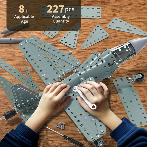 Child assembling Metal Airplane Model Kit For Kids 8 9 10 11 12 Teens Hands On DIY STEM Building Toys With 282 Durable Metal Components
