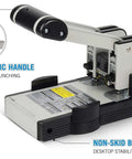 Heavy Duty Two Hole Paper Punch For 100 Sheets Of Paper With Hollow Core Technology And Samurai Steel Heads, ergonomic handle, non-skid base.